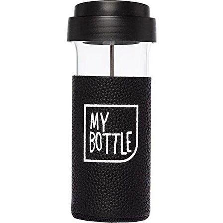 My Botlle Deri Kılıflı French Pressli Mug Kupa Siyah 450 ml