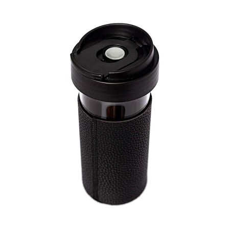 My Botlle Deri Kılıflı French Pressli Mug Kupa Siyah 450 ml