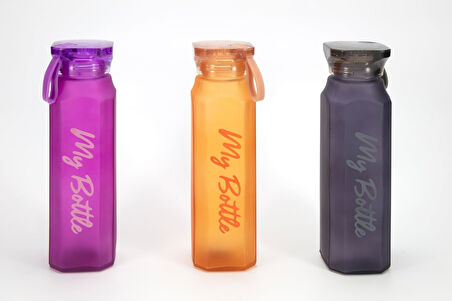 My Bottle 500 Ml 0,5 lt Köşeli Renkli Cam Matara Meyve Suyu İçecek Suluk Su Şişesi