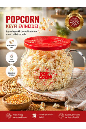 Cam Borosilikat X-Large Çok Amaçlı Popcorn & Yoğurt Kabı