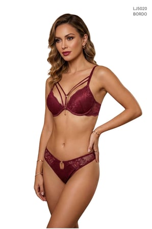 Le Jardin 5020 Kadın Push Up Dolgulu Taşlı Simli B Cup Sütyen Takım BORDO 85