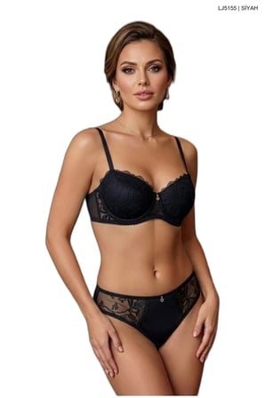 Le Jardin 5155 Kadın Dantelli Brodeli Taşlı B Cup Sütyen Takım BORDO 85