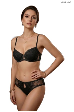 Le Jardin 5105 Kadın Brodeli Push Up Dolgulu Silikonlu B Cup Sütyen Takım BORDO 85
