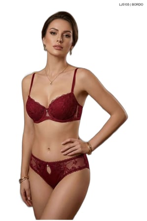 Le Jardin 5105 Kadın Brodeli Push Up Dolgulu Silikonlu B Cup Sütyen Takım BORDO 85