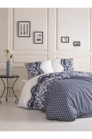 Kristal Defne Lacivert Ranforce Nevresim Takımı Çift Kişilik