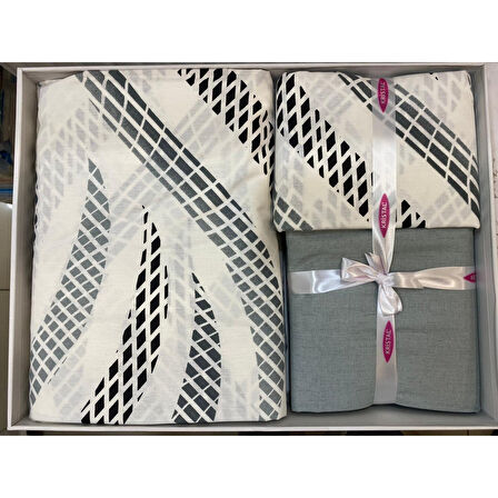 Çift Kişilik Ranforce Nevresim Takımı -Esinti Gri-