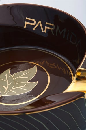 Parmida Kahverengi Gold Çizgili İkili Porselen Puro Küllüğü TR10034