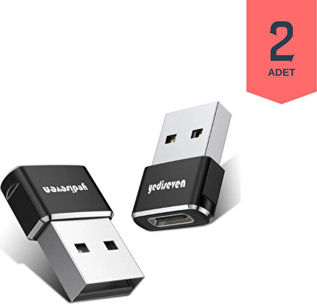 USB A To Type C Dönüştürücü Adaptör Yeni Nesil Şarj Kablo Çevirici Siyah 2 Adet