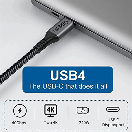 Thunderbolt 4 To USB 4 Macbook 240WATT Hızlı Şarj 6k Görüntü Aktarma Data Kablosu 1 Metre