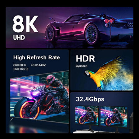 Displayport To Displayport Dp 1.4 8K@60Hz Görüntü Aktarma Kablosu 3 Metre