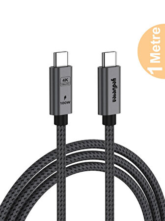 Type C To USB 3.2 Gen2 100W 5A Hızlı Şarj Data ve 4K Görüntü Aktarma Kablosu 20GBPS Gri 1 Metre