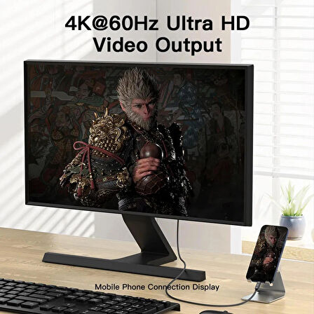 Type C To USB 3.2 Gen2 100W 5A Hızlı Şarj Data ve 4K Görüntü Aktarma Kablosu 20GBPS Gri 1 Metre