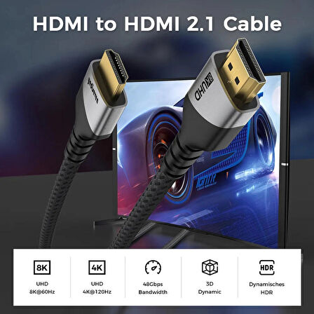 HDMI 2.1 Görüntü Aktarma Kablosu 240Hz Destekli PS5 Notebook 8K@60Hz UHD 48GBPS 1 Metre