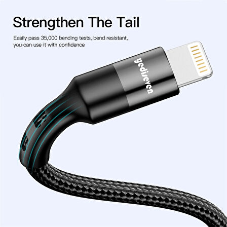 USB A To Lightning 2.4A Halat Örgü Apple iPhone Şarj Kablosu Siyah 1 Metre