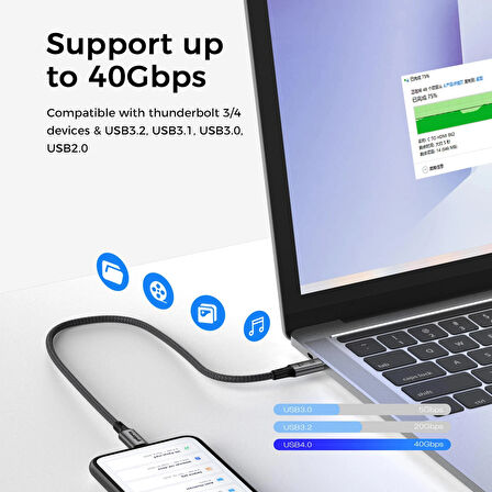 USB 4 To Type C 4.0 Harici SSD Kablosu 40GBPS Hızlı Veri Aktarma 100WATT Kısa Şarj Kablosu 20 cm