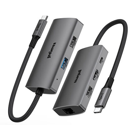 6ın 1 USB Çoklayıcı 6 Portlu Macbook HDMI Dönüştürücü 100WATT Pd Şarj Giriş RJ45 Çıkışlı Hub Alüminyum