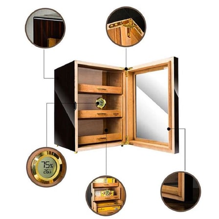 Lubinski Camlı 3 Çekmeceli Humidor Puro Kutusu Maun 100s LB-027