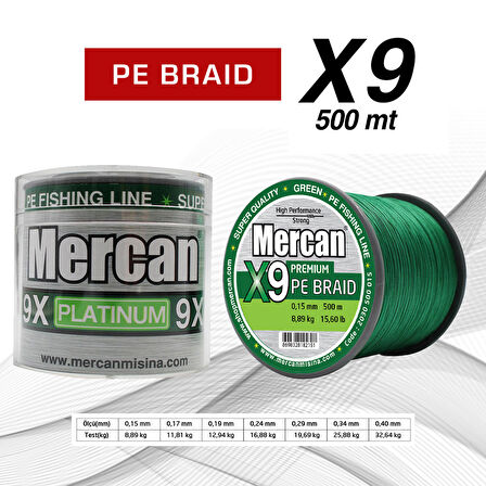 Mercan Pe Örgü Platinum X9 Yeşil ip 500m Misina