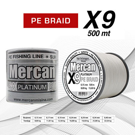 Mercan Pe Örgü Platinum X9 Beyaz ip 500m Misina