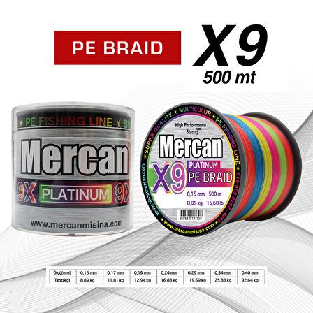 Mercan Pe Örgü Platinum X9 Multicolor ip 500m Misina