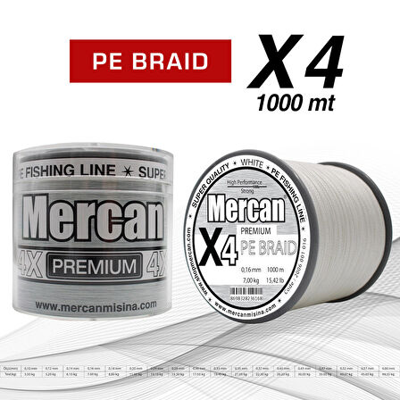 Mercan Pe Örgü Premium X4 ip 1000 m Misina