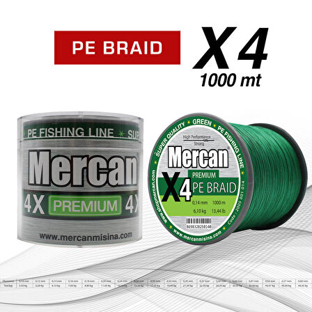 Mercan Pe Örgü Premium X4 Yeşil ip 1000 m Misina