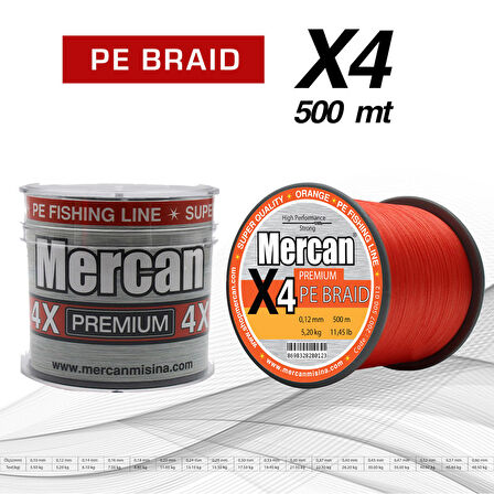 Mercan Premium X4 PE Örgü Turuncu Renk İp 500m Bobin Misina