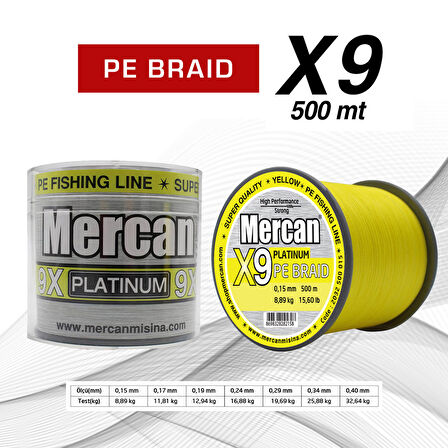 Mercan Pe Örgü Platinum X9 Sarı ip 500m Misina