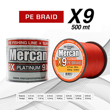 Mercan Pe Örgü Platinum X9 Turuncu ip 500m Misina