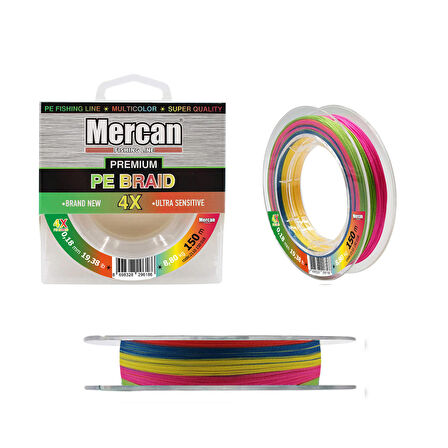 Mercan Premium PE X4 Multicolor Örgü İp 150m Makara Misina