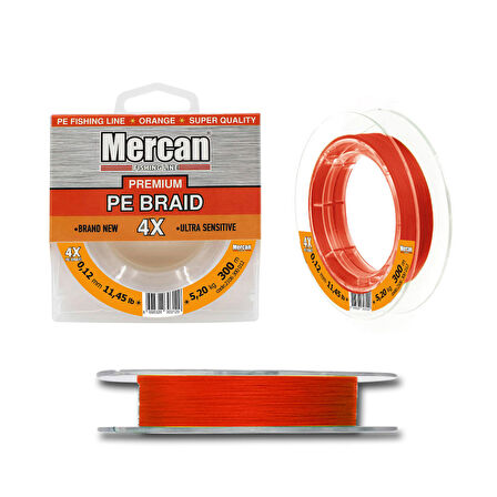 Mercan Premium X4 PE Turuncu Renk İp 300m Makara Misina