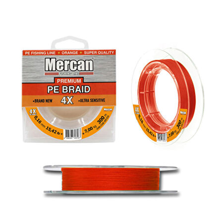 Mercan Premium X4 PE Turuncu Renk İp 300m Makara Misina