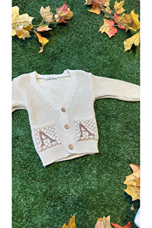 Triko Düğmeli Hırka Unisex Taş