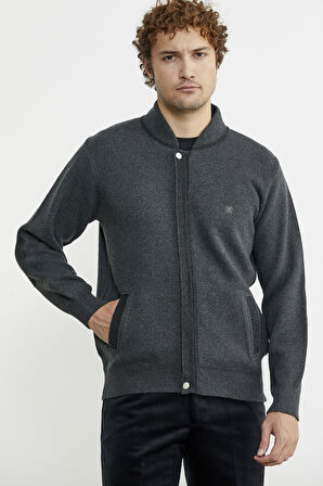 Renk Kombinli Cepli Yünlü Triko Mont - Koyu Gri - Siyah