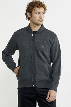 Renk Kombinli Cepli Yünlü Triko Mont - Koyu Gri - Siyah