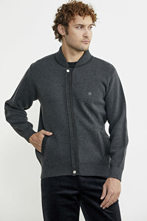 Renk Kombinli Cepli Yünlü Triko Mont - Koyu Gri - Siyah