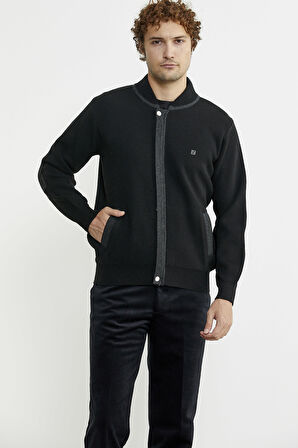 Renk Kombinli Cepli Yünlü Triko Mont - Siyah - Koyu Gri