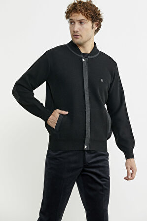 Renk Kombinli Cepli Yünlü Triko Mont - Siyah - Koyu Gri