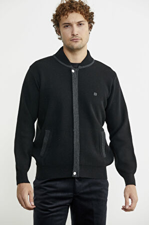 Renk Kombinli Cepli Yünlü Triko Mont - Siyah - Koyu Gri