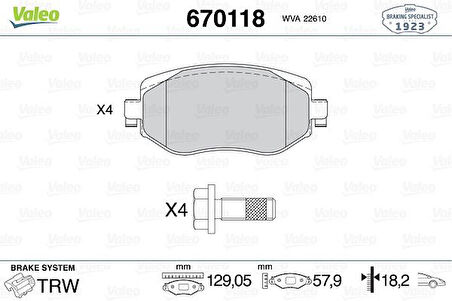Renault On Fren Balatası Renault Megane IV  1.2 Tce 1.3 Tce 1.5 Dci 1.6 16v 2016> - Valeo 670118