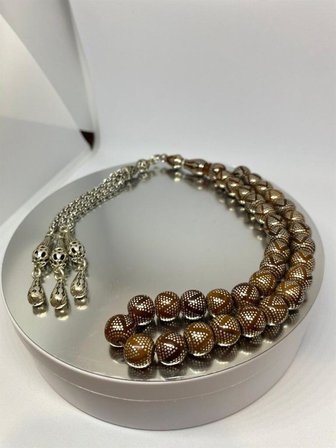 Tesbih TSBH0032AH 925 Ayar Gümüş Püsküllü Gümüş İmamesi Nakkaş İşlemeli  Küre Kesim Usta El İşçilikli Kuka Tesbih