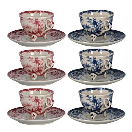 Lucky Art Florantine 6Li Cay Fincani Seti Kirmizi-Mavi 225 cc