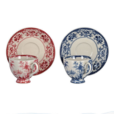 Lucky Art Florantine 6Li Ayakli Kahve Fincani Seti Kirmizi-Mavi 100 cc