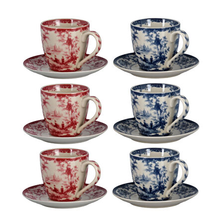 Lucky Art Florantine 6li Kahve Fincani Seti Kirmizi-Mavi 120 cc