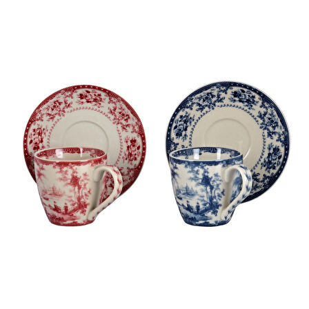 Lucky Art Florantine 6li Kahve Fincani Seti Kirmizi-Mavi 120 cc