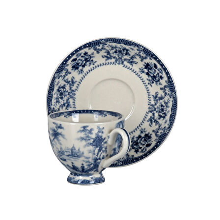 Lucky Art Florantine 4Lu Ayakli Kahve Fincani Seti Mavi