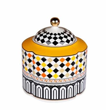 Lucky Art Margery Bone Porselen Barok Desenli Geniş Kavanoz 18 cm LYHD 548