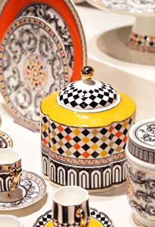 Lucky Art Margery Bone Porselen Barok Desenli Geniş Kavanoz 18 cm LYHD 548