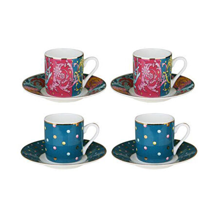 Lucky Art Estelle Bone China Porselen Karışık Desenli 4 lü Kahve Fincanı Seti LYHD 567