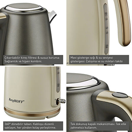 Berghoff Gem Pearl Modern Kettle 1,7 L Gri Gold